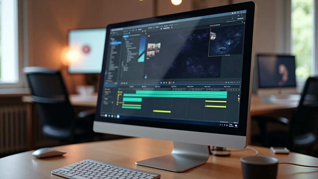Professionelle Storyboard-Software auf Computer-Monitor mit Animation-Timeline
